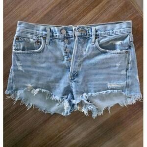 AGOLDE Shorts Womens Size 26 Blue Denim HighWaist Distressed Frayed Hem Edgy